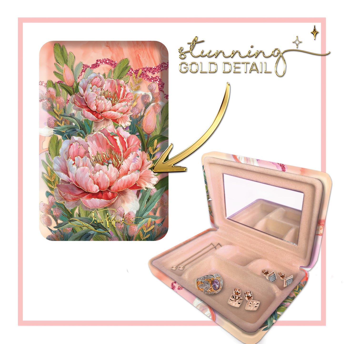 Compact Jewellery Case - Coral Peony