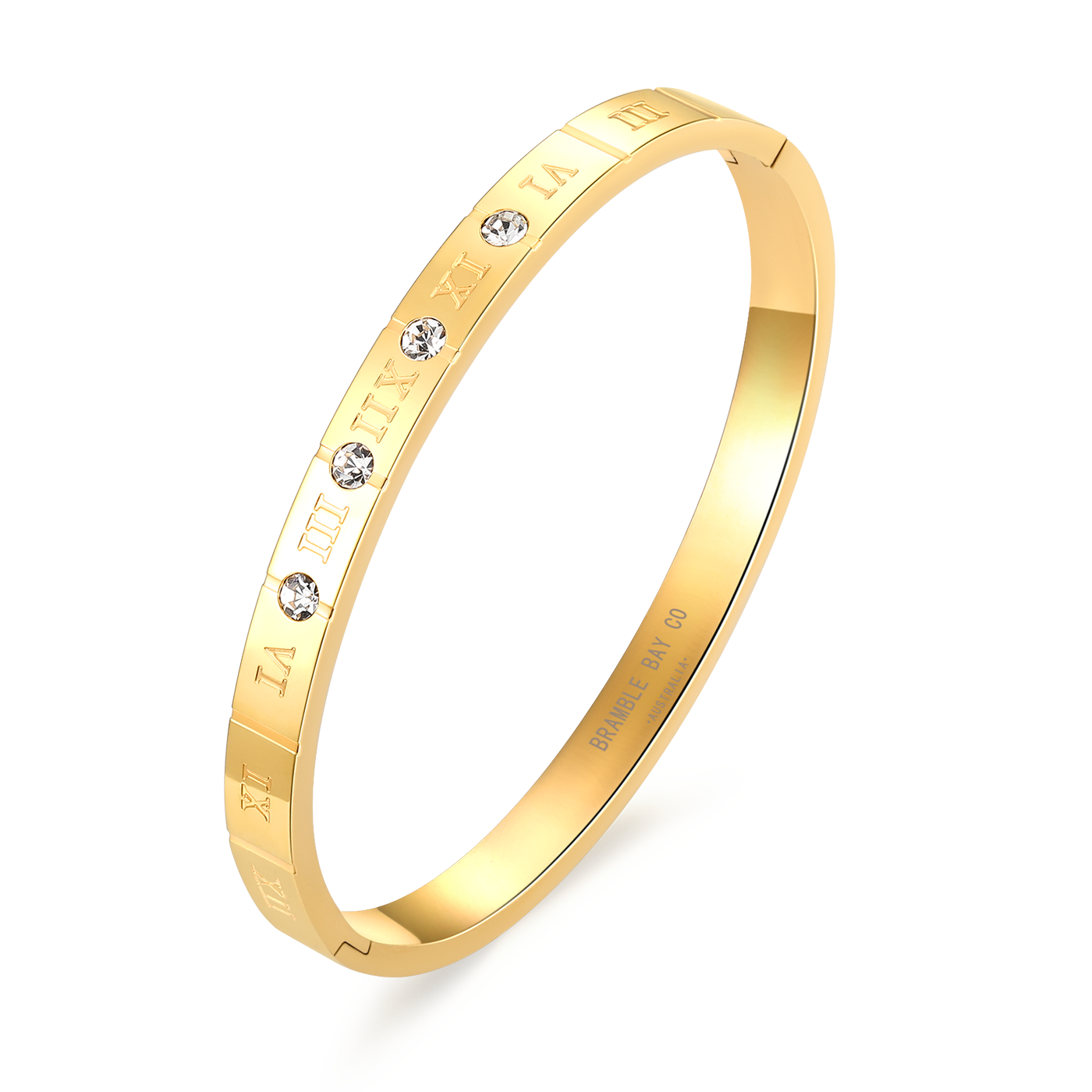 Vogue Bangle - Roman Numerals with 3x Diamante Gold