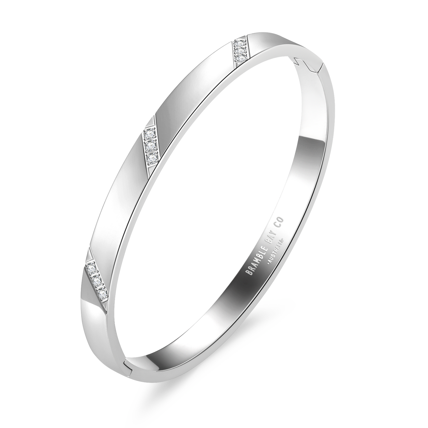 Vogue Bangle - 3x Triple Row Diamante Steel