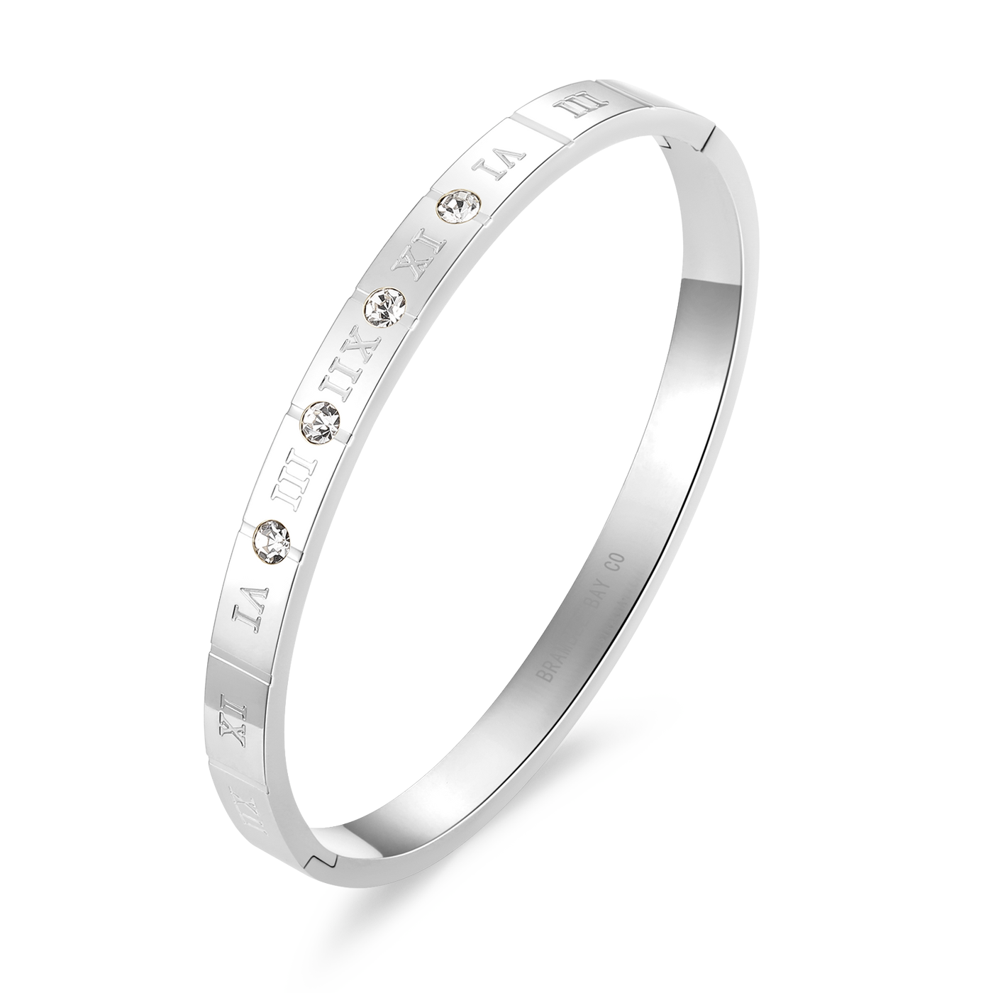 Vogue Bangle - Roman Numerals with 3x Diamante Steel